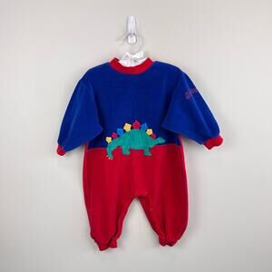 Vintage Polar Color Block Velour Stegosaurus Coverall 12 Months